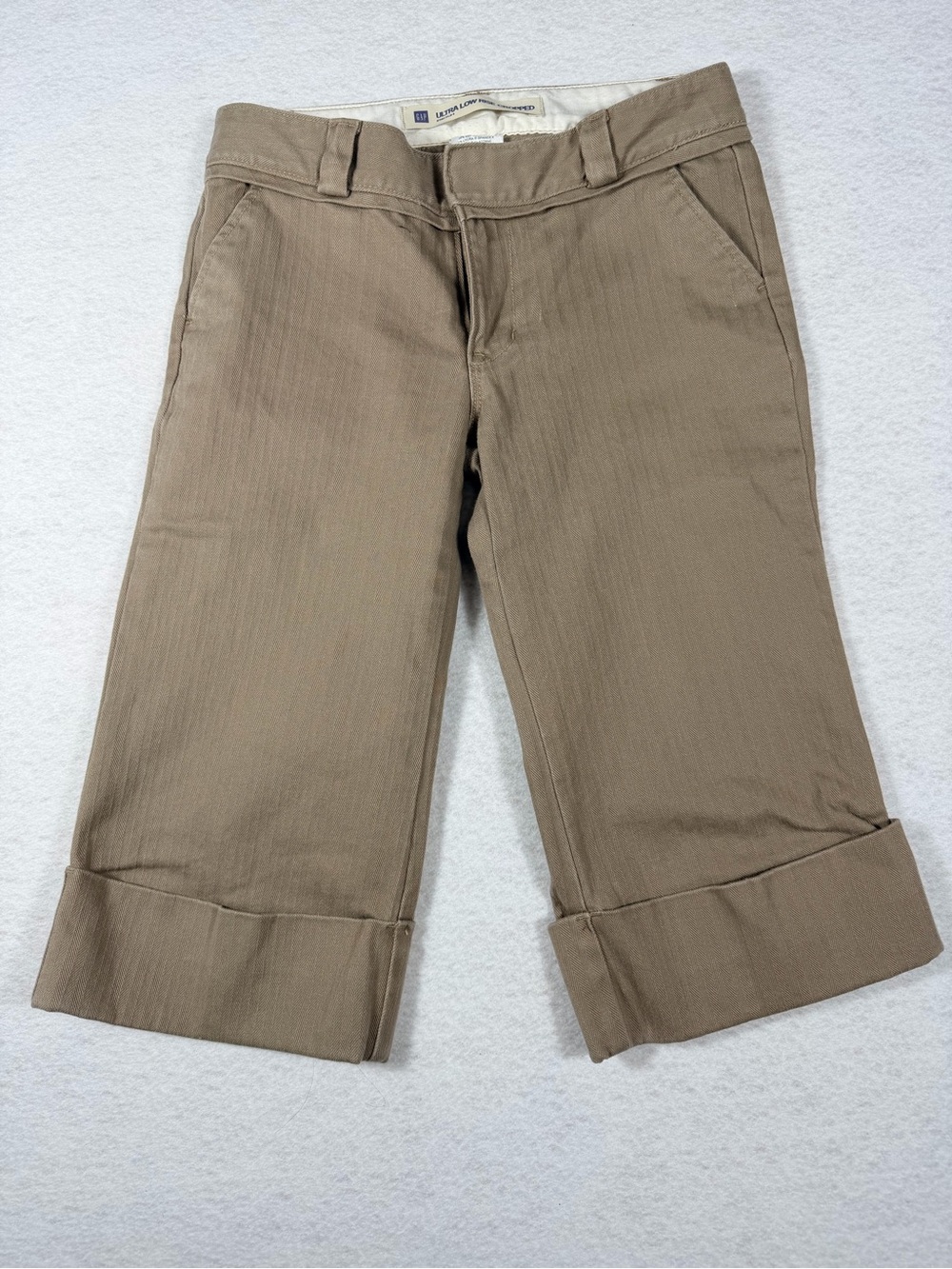 GAP Ultra Low Rise Cropped Pants - Light Brown Stripe Capri Cropped 2